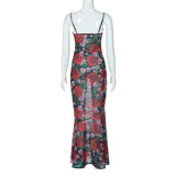 Flower Print Mesh Slip Maxi Dress-Outfit