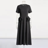 French Elegant Style Splicing Three-Dimensional Flower Design Long Dress 2025 New Waist Display Lanky Dress Female