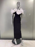 New Independent Design Shoulder Three-Dimensional Flowers Decorated With Elegant Sexy Black Banding Evening