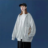 Letter Embroidery Hoodies High Street Retro Flame
