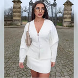 Fongt Women's ZA Autumn/Winter New Sleeve Knitted Coat Knitted Miniskirt Set