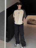 Fongt Short-Sleeved T-Shirt Men And Women Loose Casual Retro Shoulder Sleeve Ins Simple Thin Letter Versatile Top-Outfit