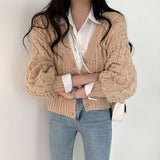 Cable Knit Button Down Cardigan-Outfit