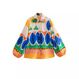 Summer Style Fluffy Sleeve Printed Shirt Printed Home Pants Printed Shorts Set-Outfit