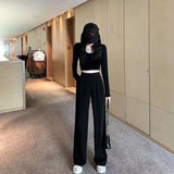 Fongt Waist Wide Leg Pants Women's Pants Autumn Hanging Feeling Loose Versatile Black Thin Suit Pants Casual Straight Leg Floor Pants-Outfit