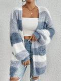 Fongt And Winter Women's New Knitted Plush Coat Long Striped Open Shirt