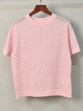STREET Newest 2022 Fashion Women's Hollow out Short Sleeve Monogram Jacquard Knit