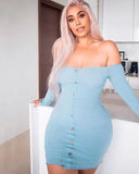 Color Off Shoulder Long Sleeve Sexy Slash Neck