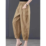Fongt Summer Loose Tight High-Waisted Lantern Trousers Women's Hanging Ice Silk Cotton Nine-Point Harun Trousers Pocket