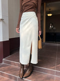 Fongt Xixi 2025 Autumn New Temperament Commuting High-Waisted Half-Body Skirt Thin Open Fork Ass Skirt Women 85081