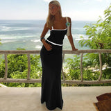 Contrast Spaghetti Strap Bodycon Maxi Dress-Outfit