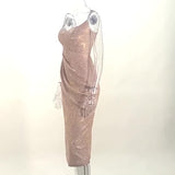 Spring Style Glitter Sexy Deep V Sling Dress Forked Style Long Dress For Women-Outfit