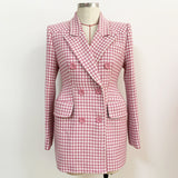 STREET Newest 2022 Fall Winter Fashion Designer Overcoat Women's Pink Houndstooth Tweed Wool