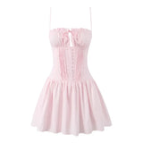 Cami Buttoned Style Pleated Tie Up Mini Dress-Outfit