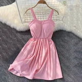 New-Coming Summer Solid Knee-Length Spaghetti Strap Strapless Dresses High Street Empire Style Party Holiday