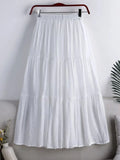 Linen Casual Elastic Waist A-LINE Long Skirts for Women Fashion 2023 LOOSE Splice Solid Vintage Harajuku Black