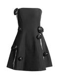 Spring 2025 New Diamond Chain Rose Decoration Waist Show Thin Ponve Bosom Dress