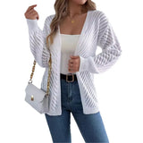 Fongt Wind Shooting Autumn And Winter Casual Pure Color Hollow Long Sleeve Open Shirt Sweater Coat Women's Clothing