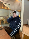 Navy Blue Bow Stripe Puffer Jacket-Outfit