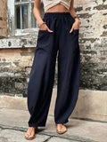Plus Size 4XL 5XL Women's Solid Baggy Pants Big Pocket Elastic Waist Casual Haren Pants Lantern Trousers Oversize