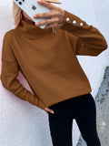 Fongt And Winter New Striped High Leader Mouth Button Sweater Solid Color Casual Loose Plus Size Sweater Woman-Outfit