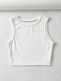 Stitched Detail Ribbed Crop Tank Top-Outfit