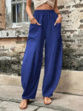 Plus Size 4XL 5XL Women's Solid Baggy Pants Big Pocket Elastic Waist Casual Haren Pants Lantern Trousers Oversize