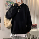 Men Harajuku Solid Color Sweatshirts Winter Y2k Casual O-Neck Oversized Pullovers Korean Hip Hop Long Sleeve Basic Clothes
