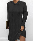 Hot Style Autumn New Solid Color Long-Sleeved Hoodie Knit Dress Woman-Outfit