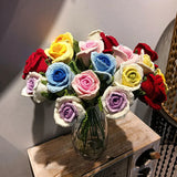 Fongt Doll Line Wine Cup Rose Wool Knitting Rose Bouquet Hand-Woven Eternal Flower Wool Flower Simulation-Outfit