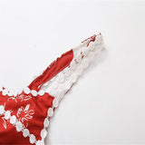 Fongt Retro Sexy Red Lattice Print Side Of The Waist-In-Scuttered Sling Dress