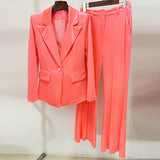 Fongt And Winter 2025 New Women's Professional Fashion A Buckle Gold Velvet Suit Jacket + Horn Pants Set Two Sets