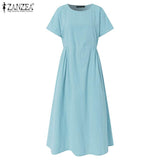 Elegant Solid Vestido ZANZEA Fashion Short Sleeve Robe Casual Daily Cotton A Line Dresses 2021 Summer Midi