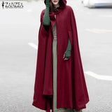 Winter Hooded Solid Cloak Poncho Coat Autumn Women Long Cape Cloak Hoodies Warm Cosplay Jackets Outwear