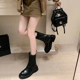 Chimney Boots ~ Autumn 2024 With Skirt Leather Martin Boots British Style Versatile Round Head Thick Bottom Ankle Boots-Outfit