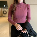 Fongt And Autumn New Knitted Bottom Shirt Women Semi-High-Collar Solid Color Inside And Outside Wearing A Long-Sleeved Sweater In The