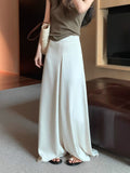 Fongt Acetic Acid Solid Silk Silk Slipping Fascination Leisure Broad Leg Trousers 2025 Summer New High-Waisted Trousers