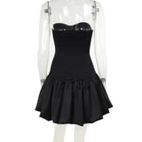 Ruched Strapless Puff Mini Dress-Outfit