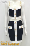 2023 New Summer Sexy Tight-Fitting 2-Piece Patchwork Black White Sleeveless Gold Button Mini Bag Hip Skirt Women'S