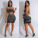 Fashion Women's Sleeveless Sling Hot Diamond Dress-Outfit