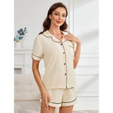 Fongt Female Summer Inset Solid Color Base Short Sleeve Shorts Casual Women's Home Wear Suit-Outfit