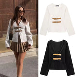 Fongt Women's Clothing 2025 Spring New Fashion V-Neck PU Leather Tripling With Soft Coat