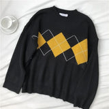 Sweaters Women Argyle Pullovers Winter Geometric Pattern Tops Ladies Casual Oversized Knitted Sweaters Pull Femme