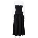 Black Tube Ruched Lace Up Maxi Dress-Outfit