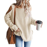 Fongt And Winter New Fashion Sling Long Sleeve Off-The-Shoulder Jumper Knit Sweater