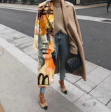 Fongt New 2025 Autumn Women's Long-Sleeved Collar Coat Prints The Long