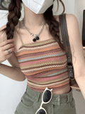 Color Block Striped Knitted Crop Cami Top-Outfit