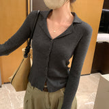 Collar Striped Minority Knitted Cardigan Women's Autumn And Winter New Slim Long-Sleeved Bottom Sweater Jacket-Outfit