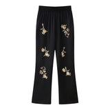 New Lapel Single-Breasted Long-Sleeved Shirt Straight Casual Trousers Sequins Embroidered Suit-Outfit