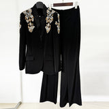 Fongt Star Fashion Heavy Industry Diamond Nail Collar Blazer Blazer Trouser Suit Set